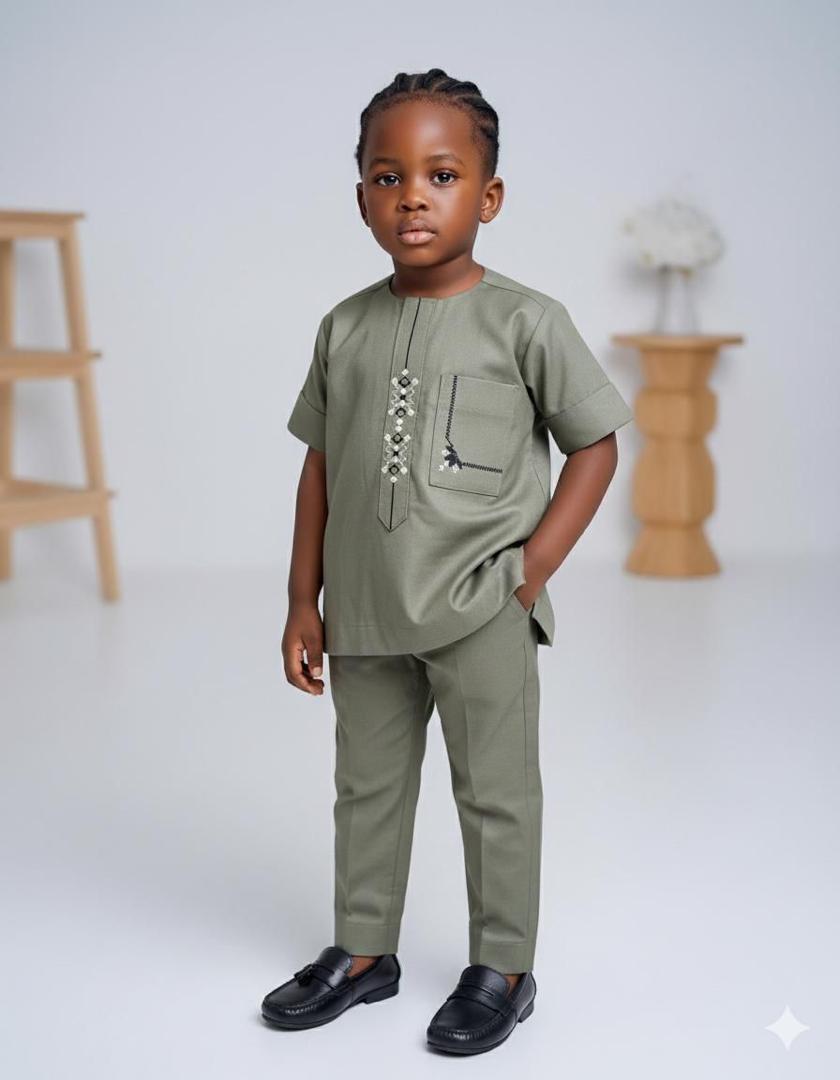 Ensemble Garçon Élégant Vert – Tenue Enfant Korité | Syty All